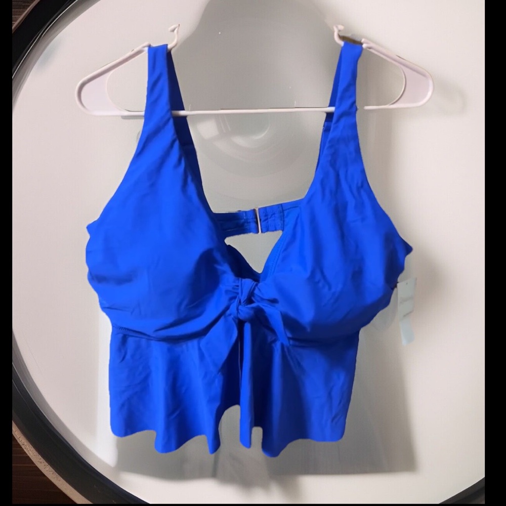 Raisins Curve Blue Topanga Tie-Front Bra Tankini Top Removable Cups W/Underwire